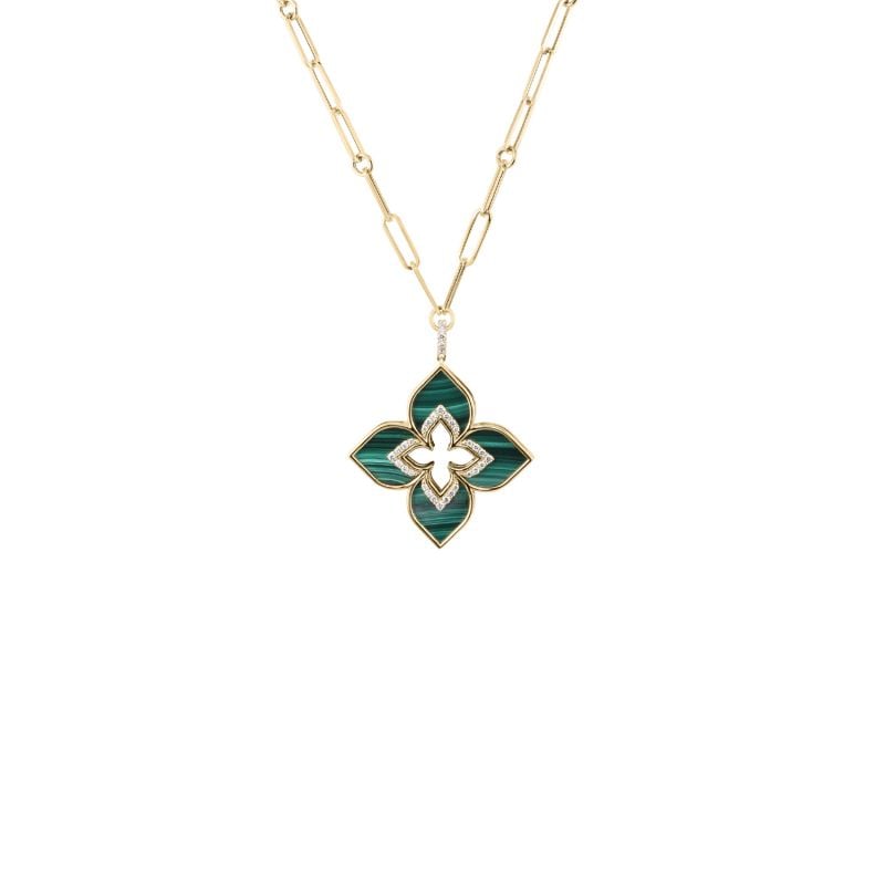 ROBERTO COIN YELLOW GOLD NECKLACE WITH WHITE DIAMONDS AND MALACHITE VENTIAN PRINCESS