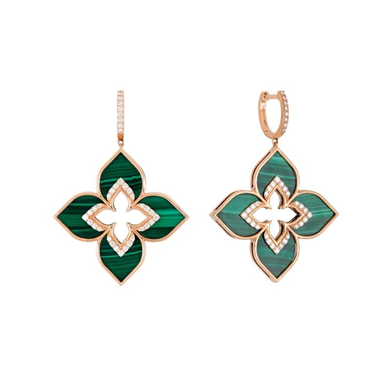 ROBERTO COIN PENDIENTES EN ORO ROSA CON DIAMANTES Y MALAQUITA VENETIAN PRINCESS