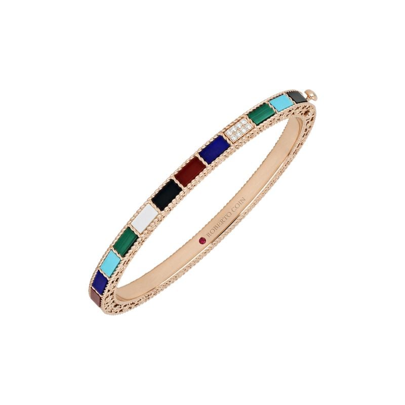 ROBERTO COIN ROSE GOLD BRACELET WITH COLORFUL STONES AND DIAMONDS ART DECO