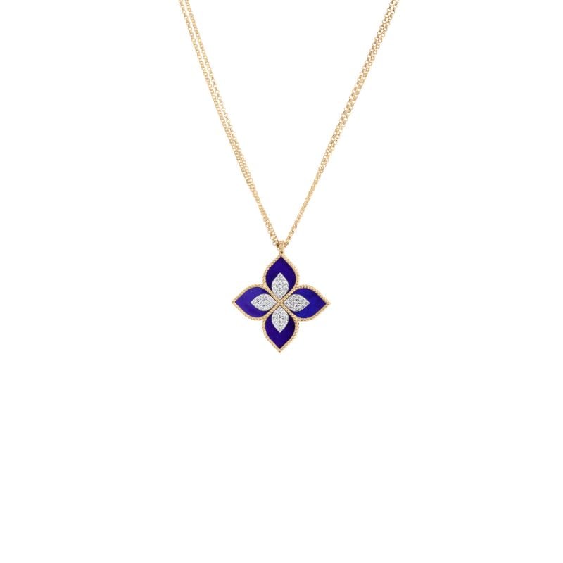 ROBERTO COIN COLLARET D'OR GROC I OR BLANC AMB DIAMANTS I LAPISLAZULI PRINCESS FLOWER