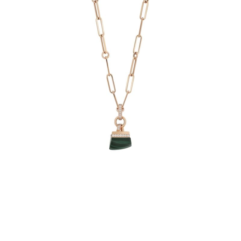 ROBERTO COIN ROSE GOLD NECKLACE WITH WHITE DIAMONDS AND MALACHIET SAUVAGE PRIVE