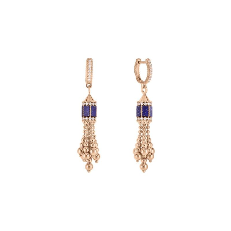 ROBERTO COIN PENDIENTES DE ORO ROSA CON LAPISLAZULI Y DIAMANTES ART DECO