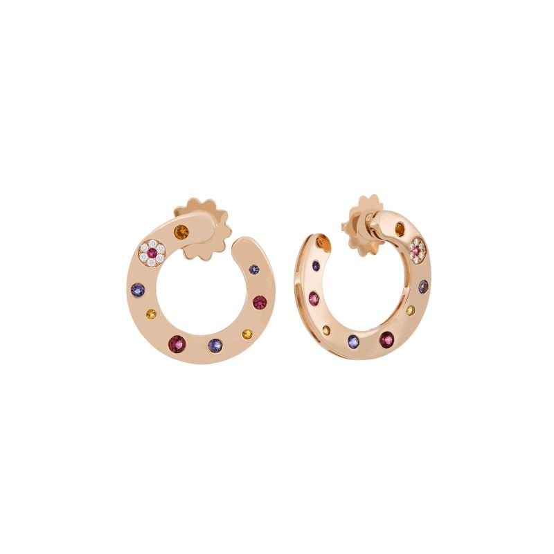 ROBERTO COIN PENDIENTES DE ORO ROSA CON PIEDRAS MULTICOLOR Y DIAMANTES POIS MOI