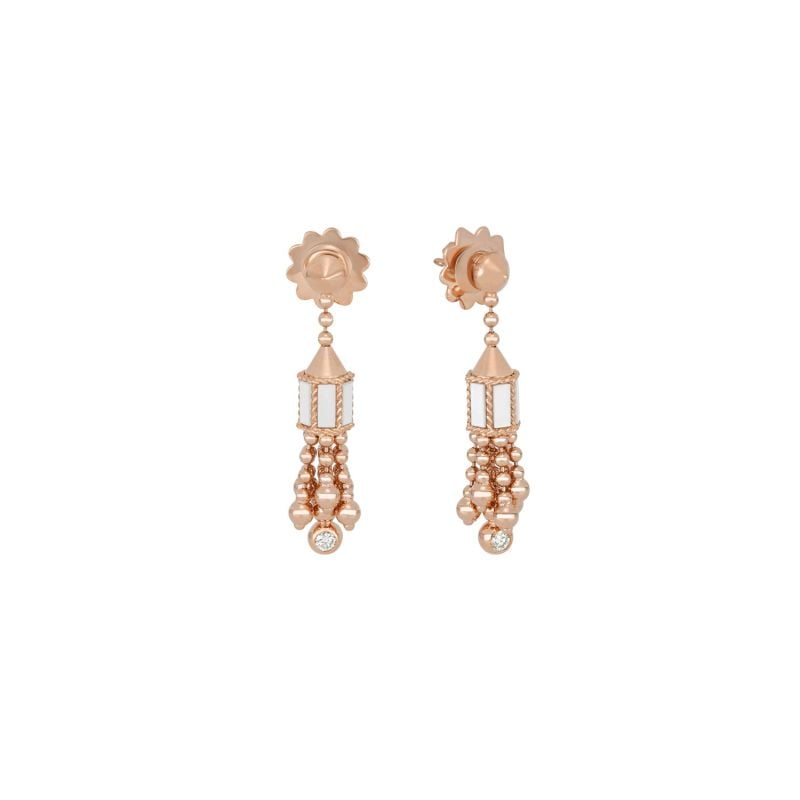 ROBERTO COIN PENDIENTES DE ORO ROSA CON NACAR Y DIAMANTES ART DECO