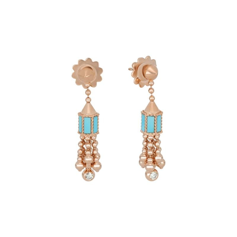 ROBERTO COIN PENDIENTES DE ORO ROSA CON TURQUESA Y DIAMANTES ART DECO