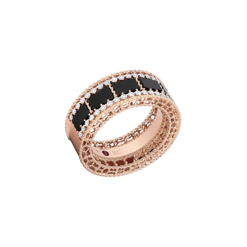 ROBERTO COIN ANILLO EN ORO ROSA CON DIAMANTES Y JADE NEGRO ART DECO