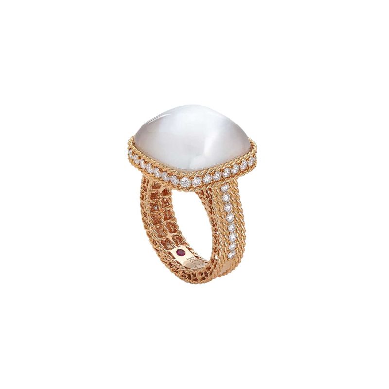 ROBERTO COIN ROSE GOLD RING WITH MOTHER OF PEARL AND DIAMONDS ROMAN BAROCCO
