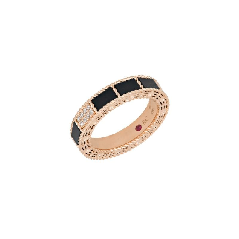 ROBERTO COIN ANILLO DE ORO ROSA CON JADE NEGRO Y DIAMANTES ART DECO