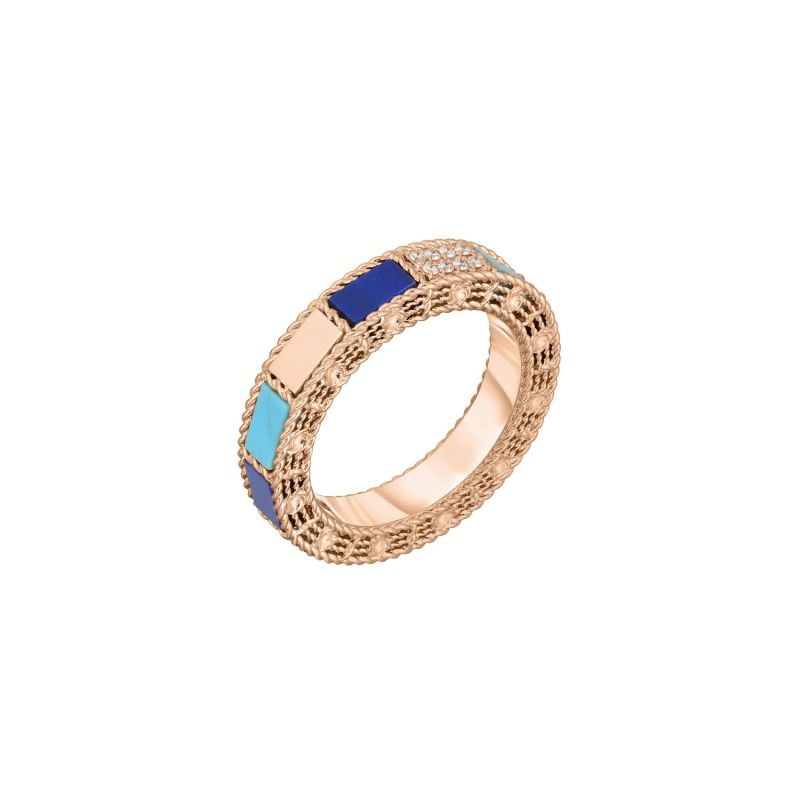 ROBERTO COIN ANILLO DE ORO ROSA CON LAPISLAZULI, TURQUESA Y DIMANTES
