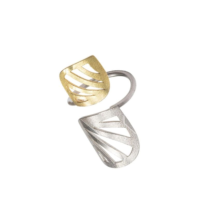 MAJORAL YELLOW GOLD RING WITH SILVER JUNGLE