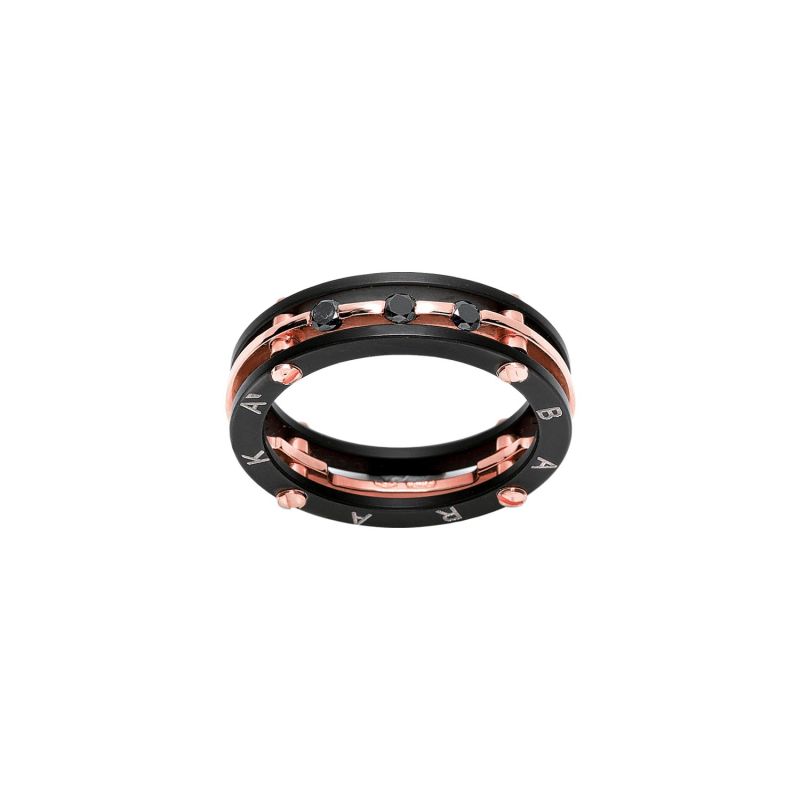 BARAKÁ ROSE GOLD AND STEEL WITH BLACK DIAMONDS RING