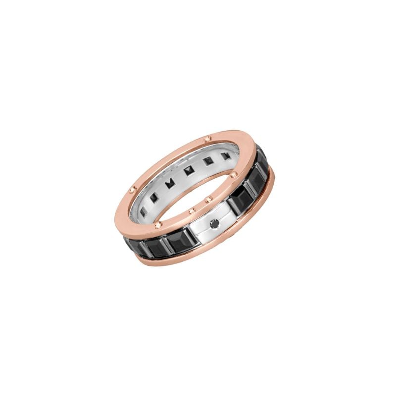 BARAKÁ WHITE GOLD AND ROSE GOLD WITH SAPPHIRES AND A BLACK DIAMOND RING 59 SIZE 