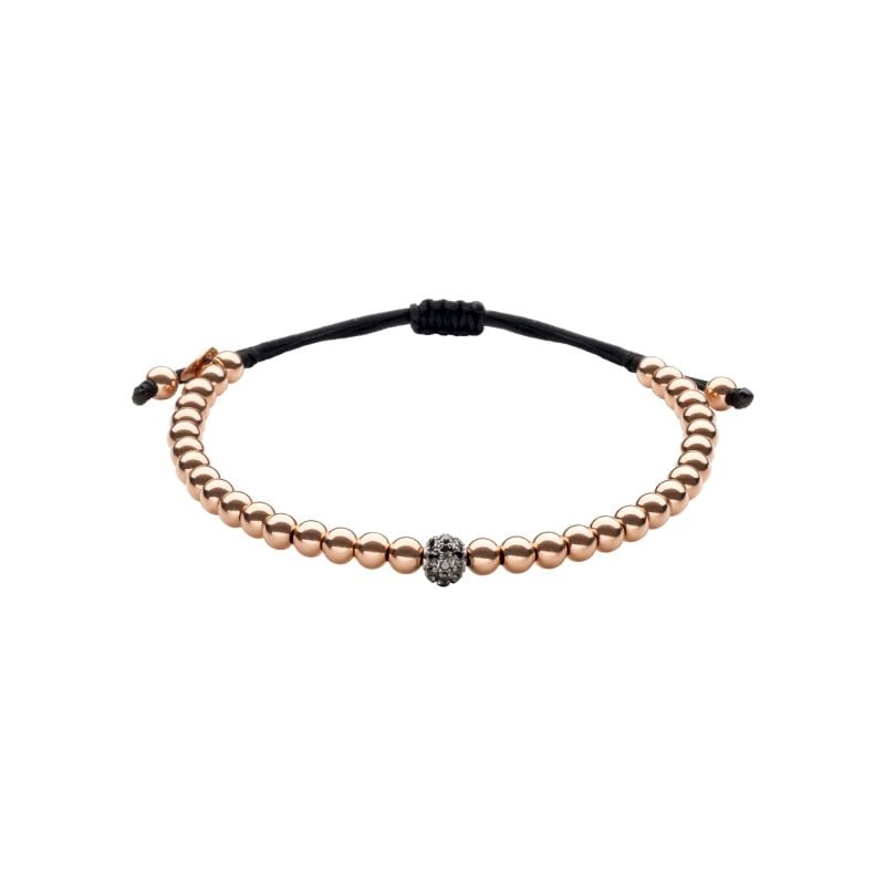 QUERA PULSERA DE ORO ROSA CON DIAMANTES NEGROS Y NYLON NEGRO