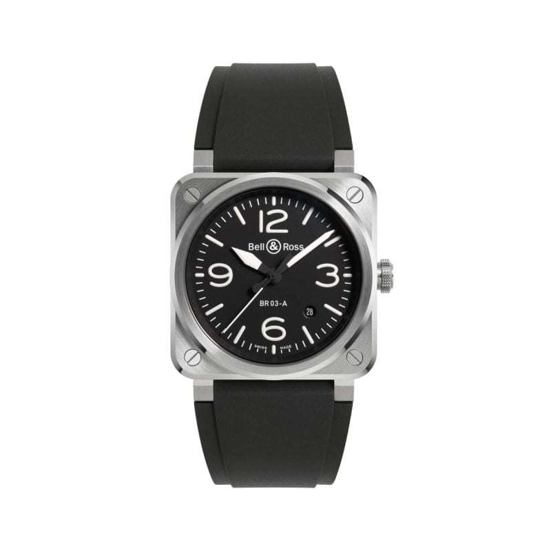 BELL & ROSS BR03 AUTO BLACK STEEL RUBBER BAND WATCH