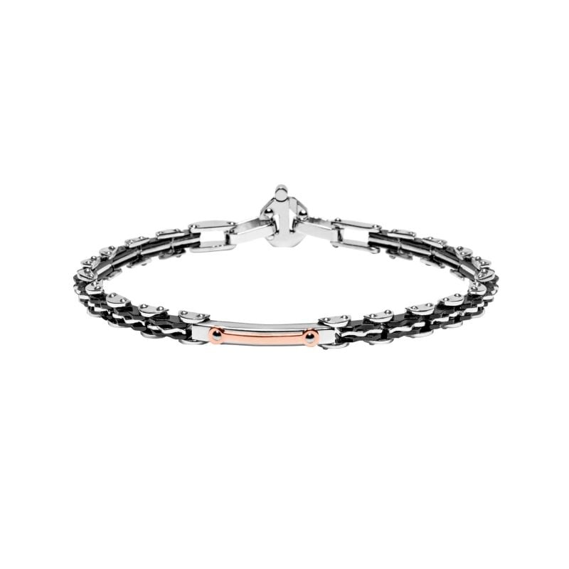 BARAKÁ PULSERA DE ORO ROSA Y ACERO CON UN DIAMANTE