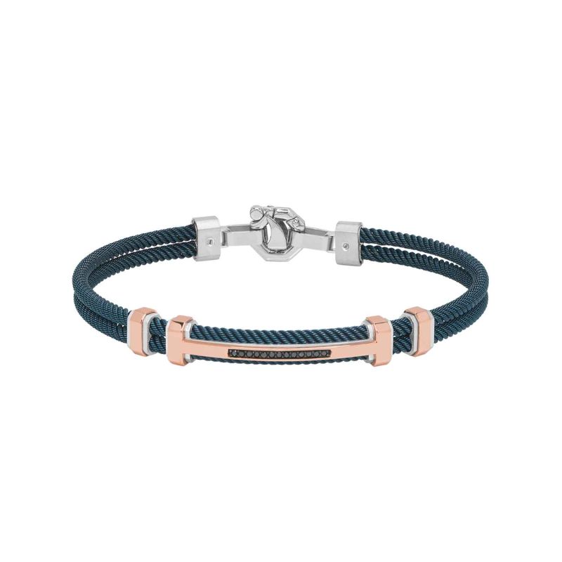 BARAKÁ ROSE GOLD, SILVER AND STEEL BRACELET WITH WHITE AND BLACK DIAMONDS 316L