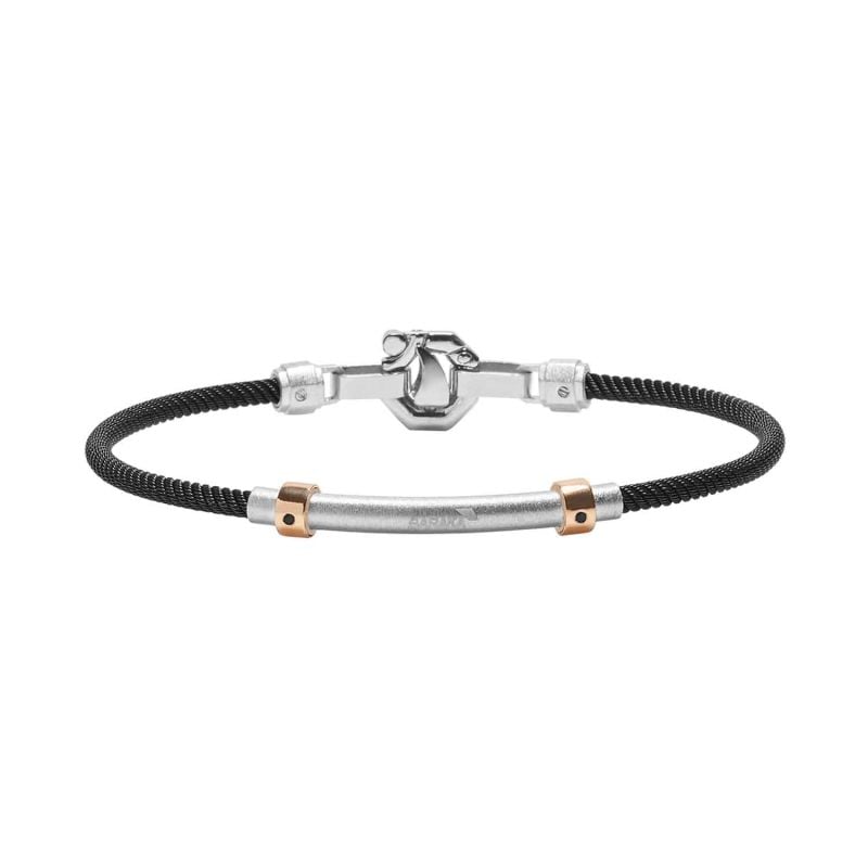 BARAKÁ PINK GOLD, STEEL AND SILVER BRACELET WITH WHITE AND BLACK DIAMONDS