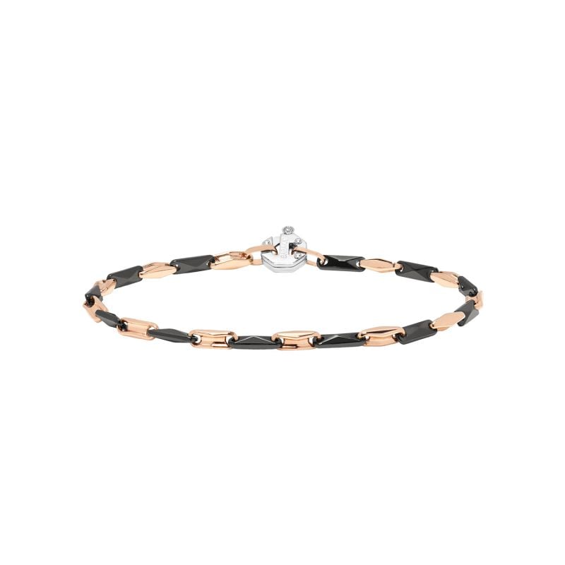 BARAKÁ PULSERA DE ORO ROSA CON ACERO, CERÁMICA NEGRA PULIDA Y CON 1 DIAMANTE 