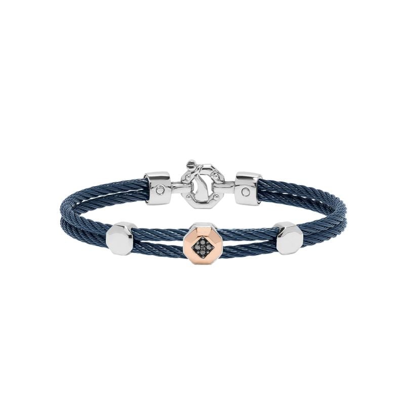 BARAKÁ PULSERA DE ORO ROSA, ACERO Y PVD AZUL CON DIAMANTES