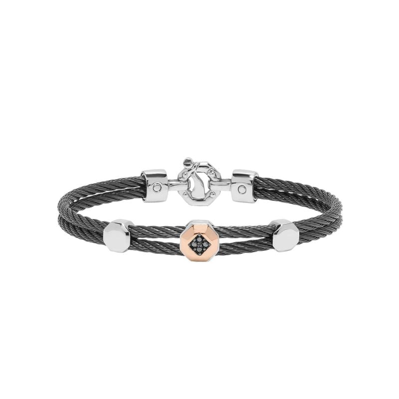 BARAKÁ PULSERA DE ORO ROSA, ACERO Y PVD NEGRO CON DIAMANTES