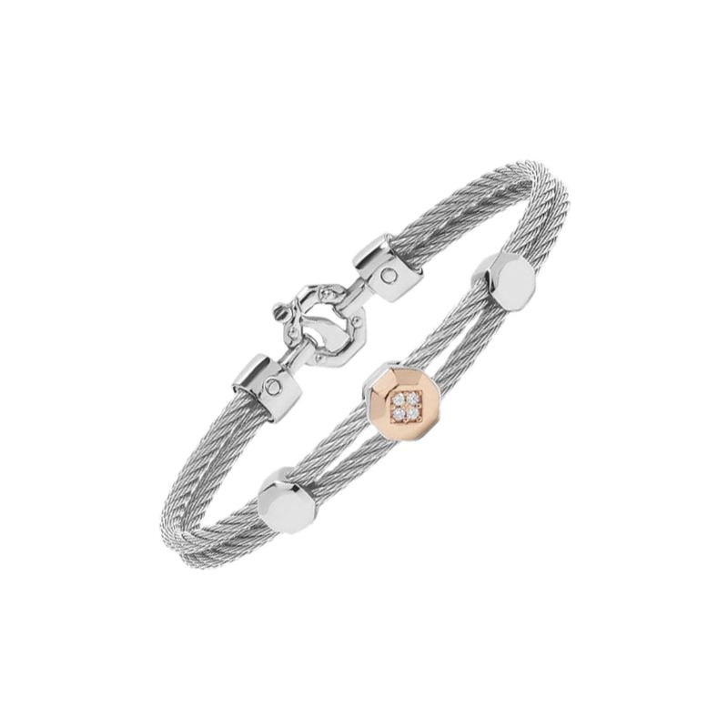 BARAKÀ PULSERA DE ACERO Y ORO ROSA CON DIAMANTES BLANCOS