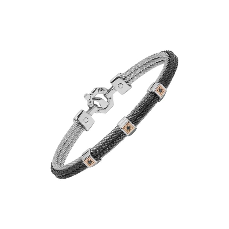 BARAKÁ PULSERA DE ORO ROSA, ACERO Y PVD NEGRO CON DIAMANTES