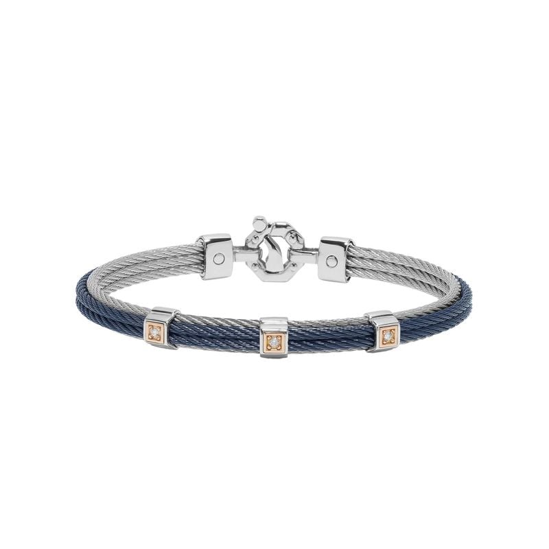 BARAKÁ BRACELET IN ROSE GOLD, STEEL AND BLUE PVD WITH WHITE DIAMONDS