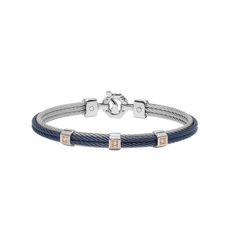 BARAKÁ BRACELET EN OR ROSE, ACIER ET PVD BLEU AVEC DIAMANTS BLANCS