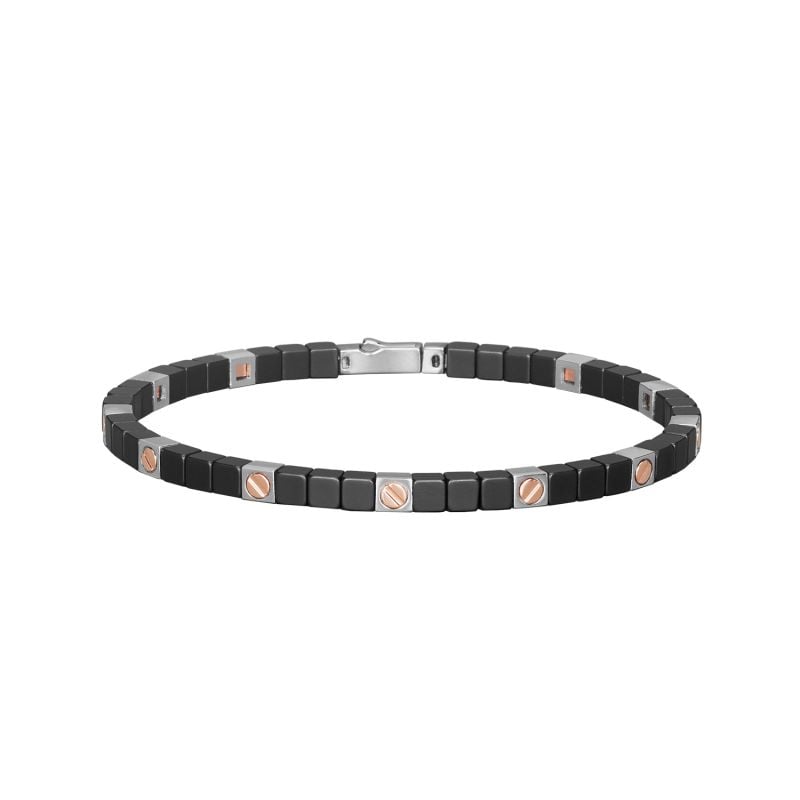 BARAKÁ ROSE GOLD, STEEL AND BLACK CERAMIC BRACELET