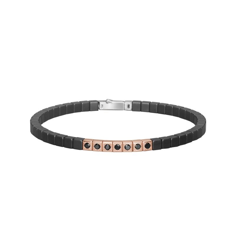 BARAKÁ PULSERA DE ORO ROSA, ACERO Y CERÁMICA NEGRA CON DIAMANTES NEGROS 