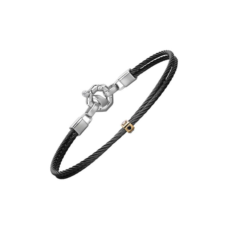 BARAKÀ PULSERA DE ACERO NEGRO Y ORO ROSA CON DIAMANTES BLANCOS Y NEGROS