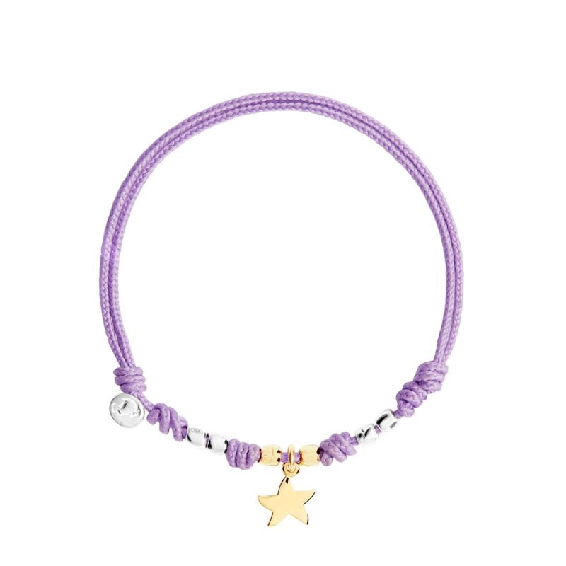 DODO PURPLE CORD BRACELET WITH YELLOW GOLD AND SILVER STAR