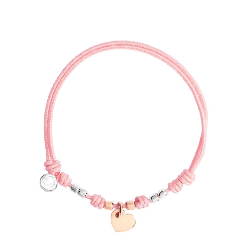 DODO PINK CORD BRACELET WITH ROSE GOLD AND SILVER HEART