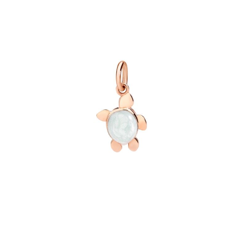 DODO COLGANTE DE ORO ROSA CON ESMALTE VERDE TURQUESA NACARADO TORTUGA