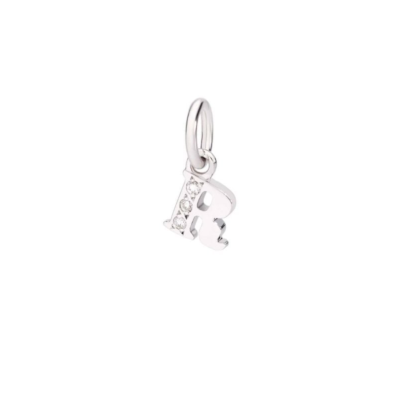 DODO COLGANTE DE ORO BLANCO CON DIAMANTES LETRA R
