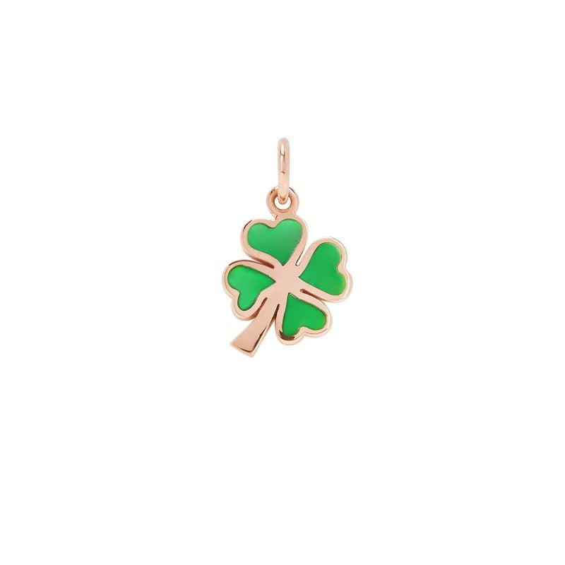 DODO COLGANTE DE ORO ROSA CON ESMALTE VERDE TREBOL