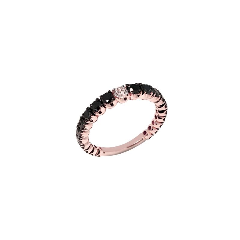 QUERA ANILLO DE ORO ROSA CON UN DIAMANTE BLANCO Y DIAMANTES NEGROS