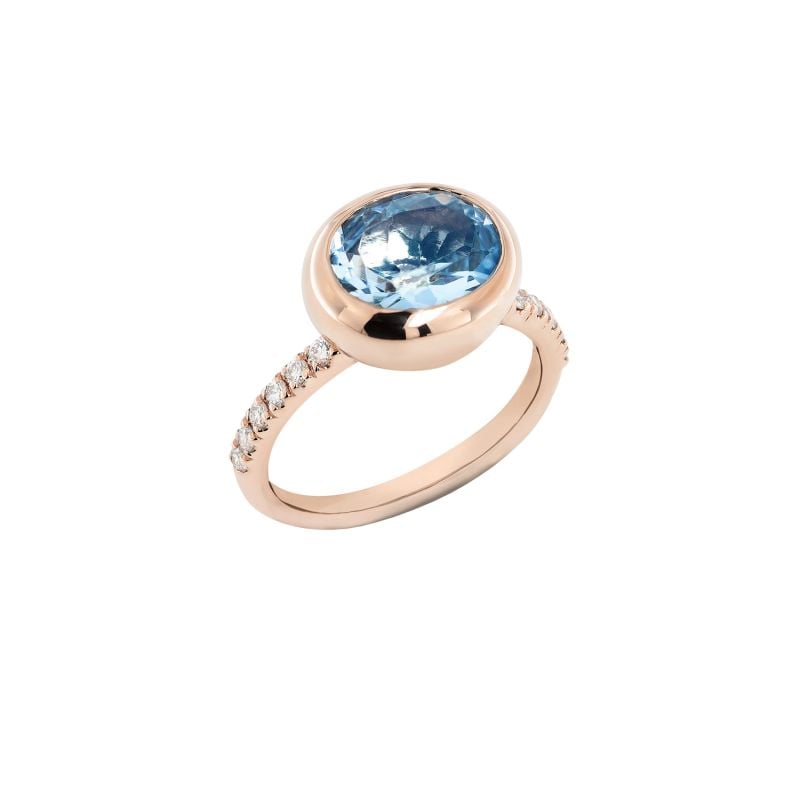 QUERA ROSE GOLD RING WITH BLUE TOPAZ AND DIAMONDS
