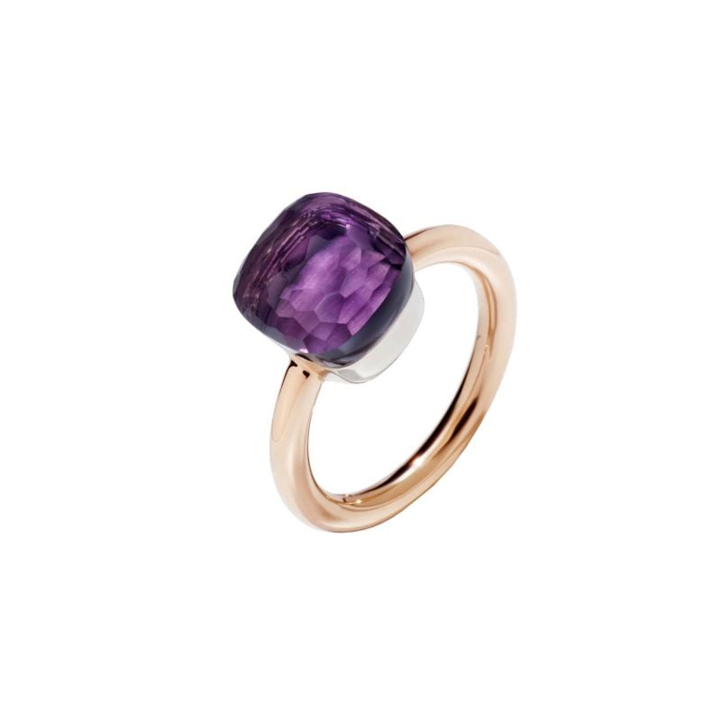 POMELLATO ROSE AND WHITE GOLD RING WITH AMETHYST NUDO CLASSIC