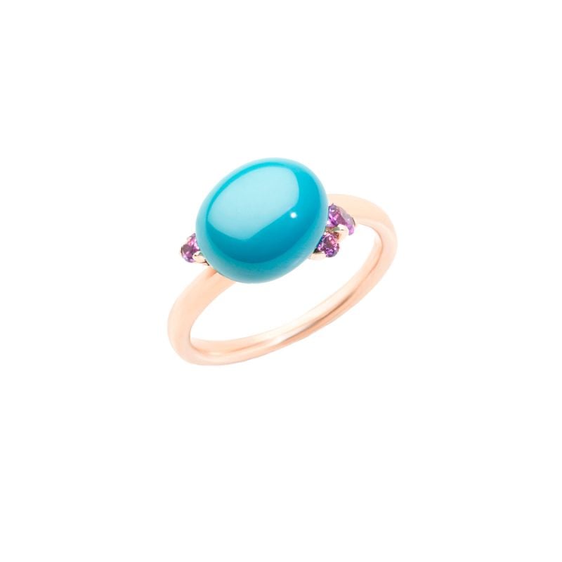 POMELLATO ROSE GOLD RING WITH AMETHYST CERAMIC AND TURQUOISE CAPRI