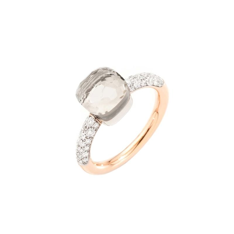 POMELLATO ROSE AND WHITE GOLD RING WITH TOPAZ AND DIAMONDS NUDO PETIT