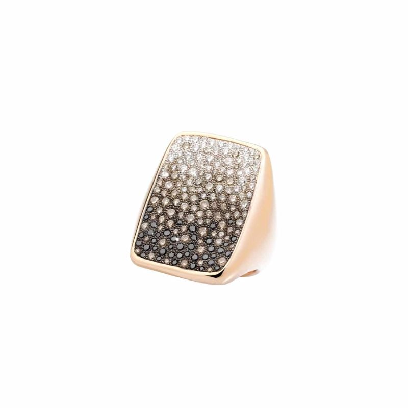 POMELLATO ANILLO DE ORO ROSA CON DIAMANTES BLANCOS, NEGROS Y BROWNS SABBIA