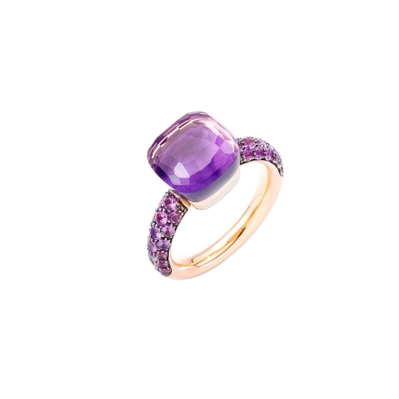 POMELLATO ANILLO DE ORO ROSA Y BLANCO CON AMATISTAS Y JADE NUDO CLASSIC