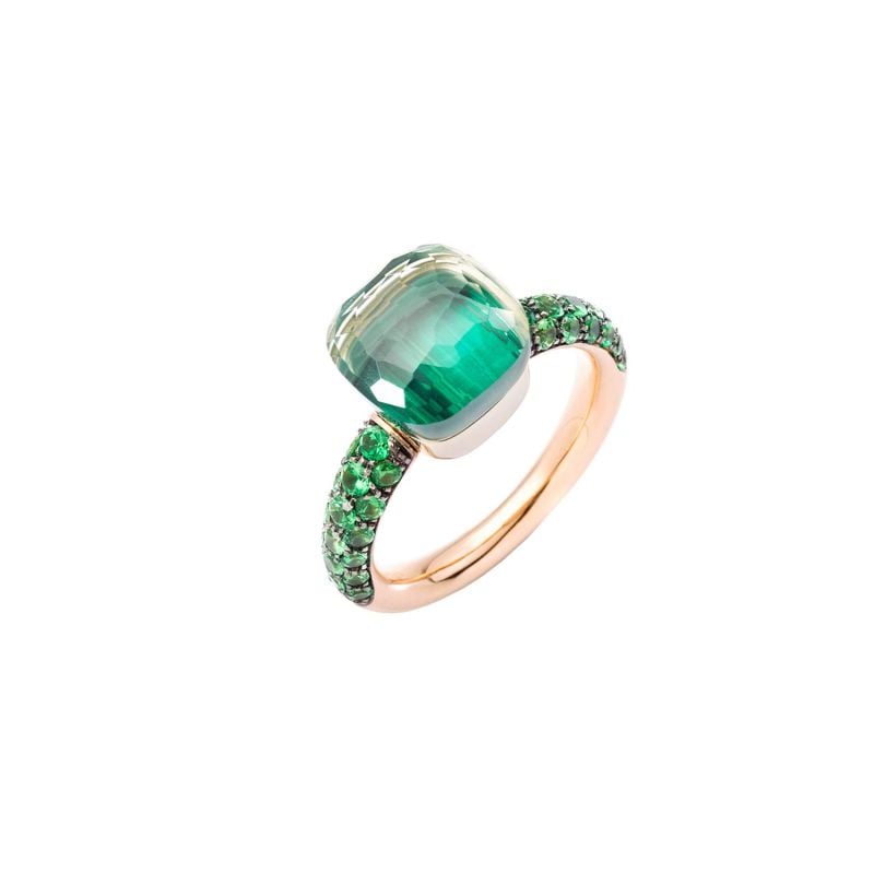 POMELLATO ANILLO DE ORO ROSA Y ORO BLANCO CON UNA PRASIOLITA, MALAQUITA Y TSAVORITAS NUDO CLASSIC 