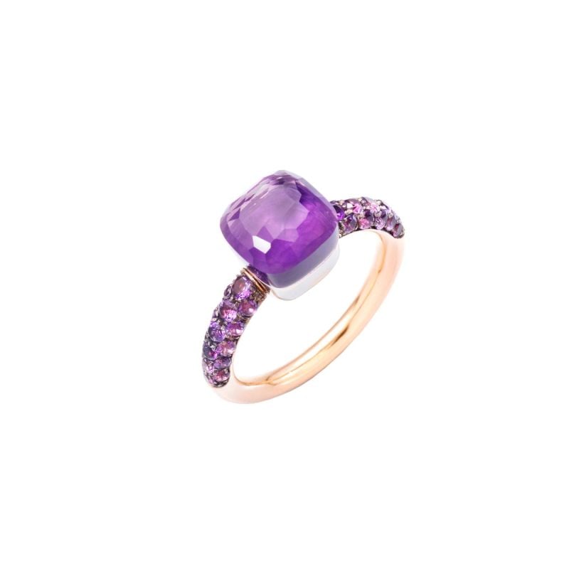 POMELLATO ANILLO DE ORO ROSA Y BLANCO CON AMATISTAS Y JADE NUDO PETIT
