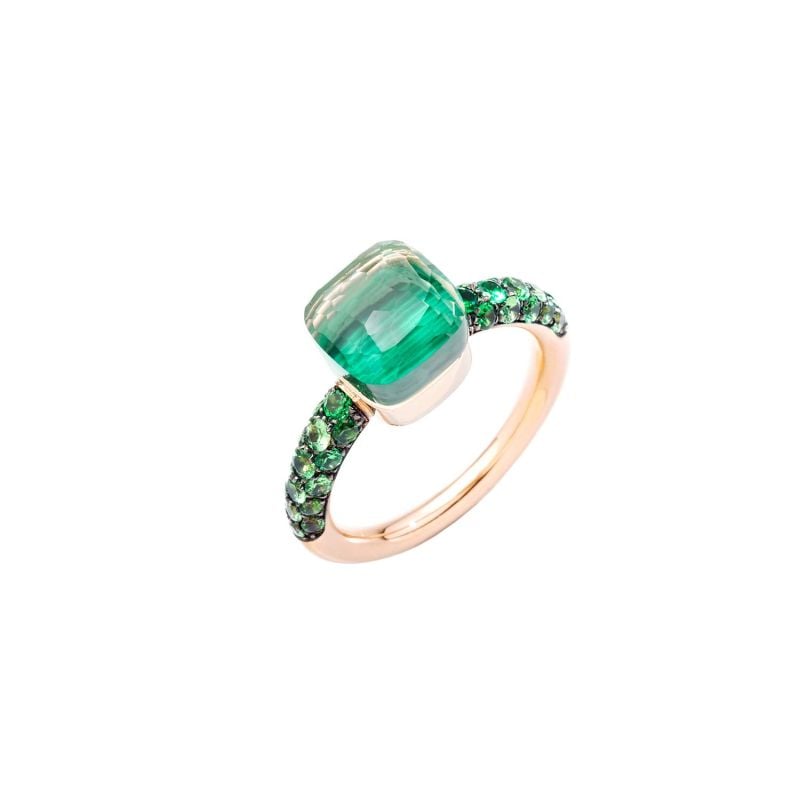 POMELLATO ANILLO DE ORO ROSA Y ORO BLANCO CON UNA PRASIOLITA, MALAQUITA Y TSAVORITAS NUDO PETIT