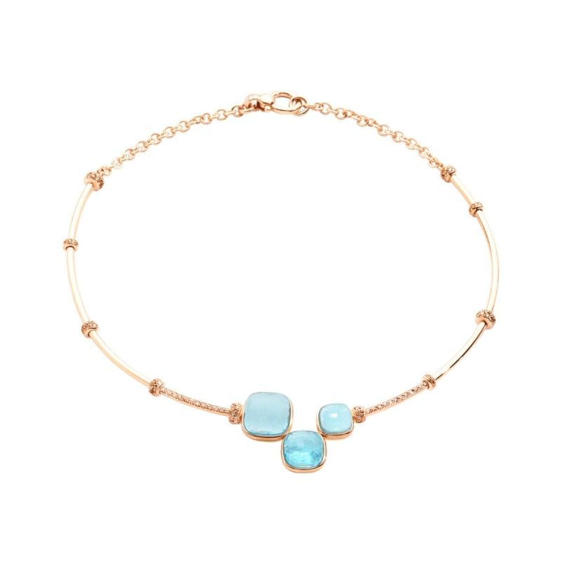 POMELLATO COLLAR DE ORO ROSA CON TOPACIOS AZULES Y DIAMANTES NUDO