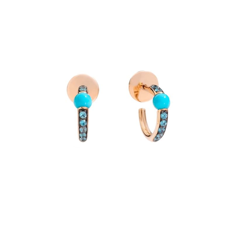 POMELLATO BOUCLES D'OREILLE EN OR ROSE AVEC TURUOISES ET ZIRCONES BLEUES M'AMA NON M'AMA