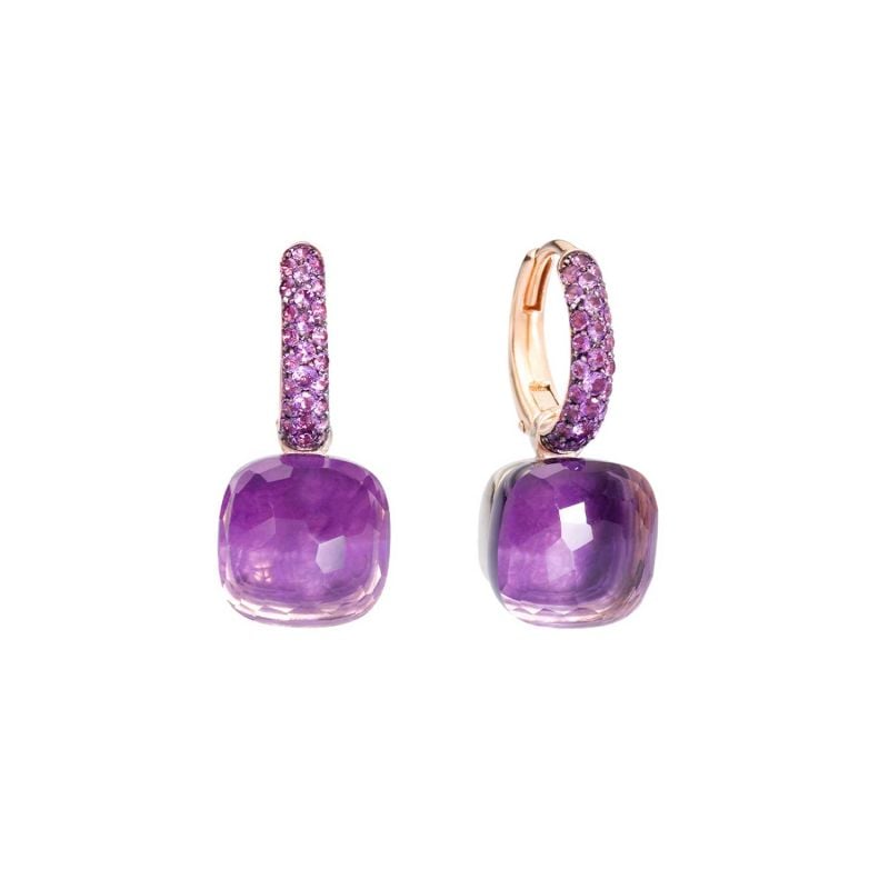 POMELLATO PENDIENTES DE ORO ROSA Y BLANCO CON AMATISTAS Y JADES NUDO