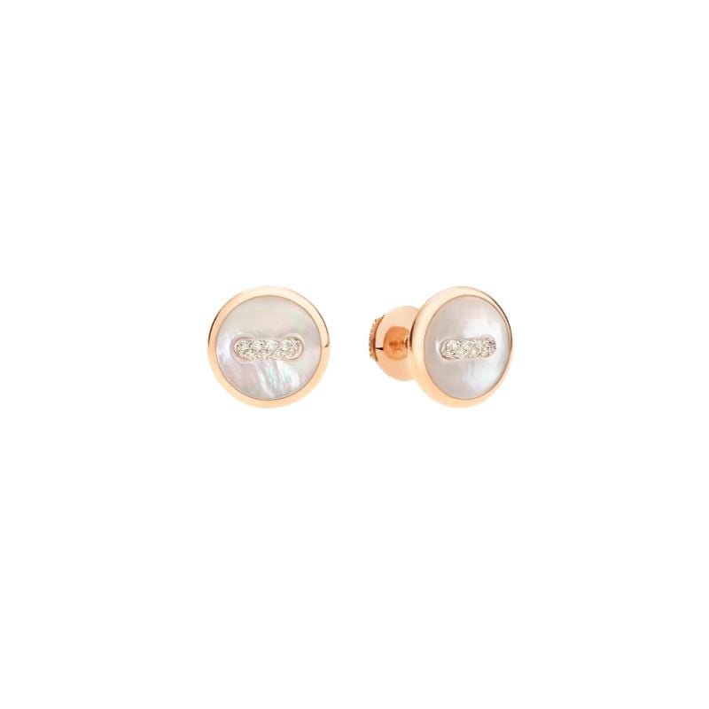 POMELLATO ROSE GOLD EARRINGS WITH WHITE DIAMONDS AND WHITE MOTHER OF PEARL POM-POM DOT